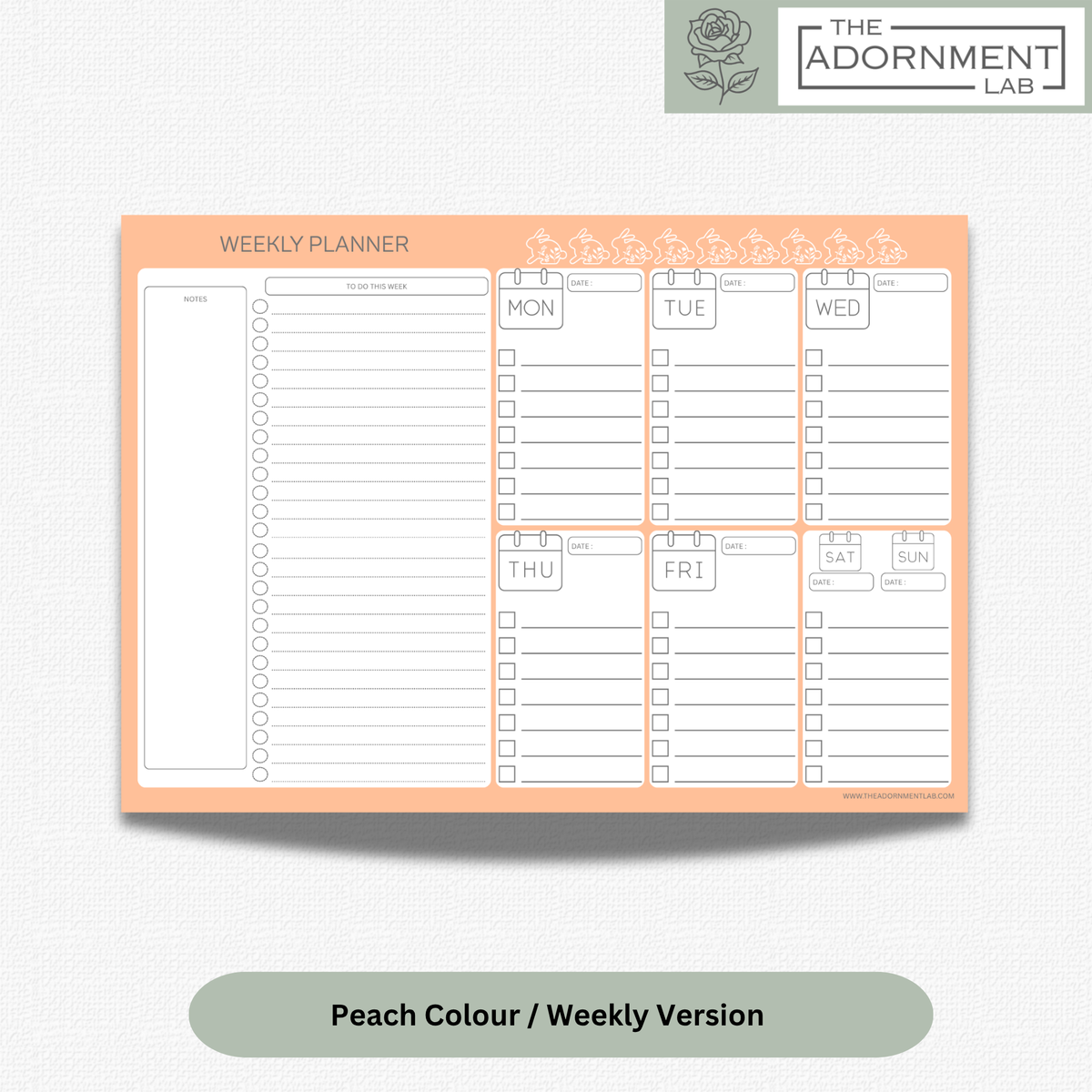 Bunny Bloom - A4 Digital Printable Weekly Planners - Peach