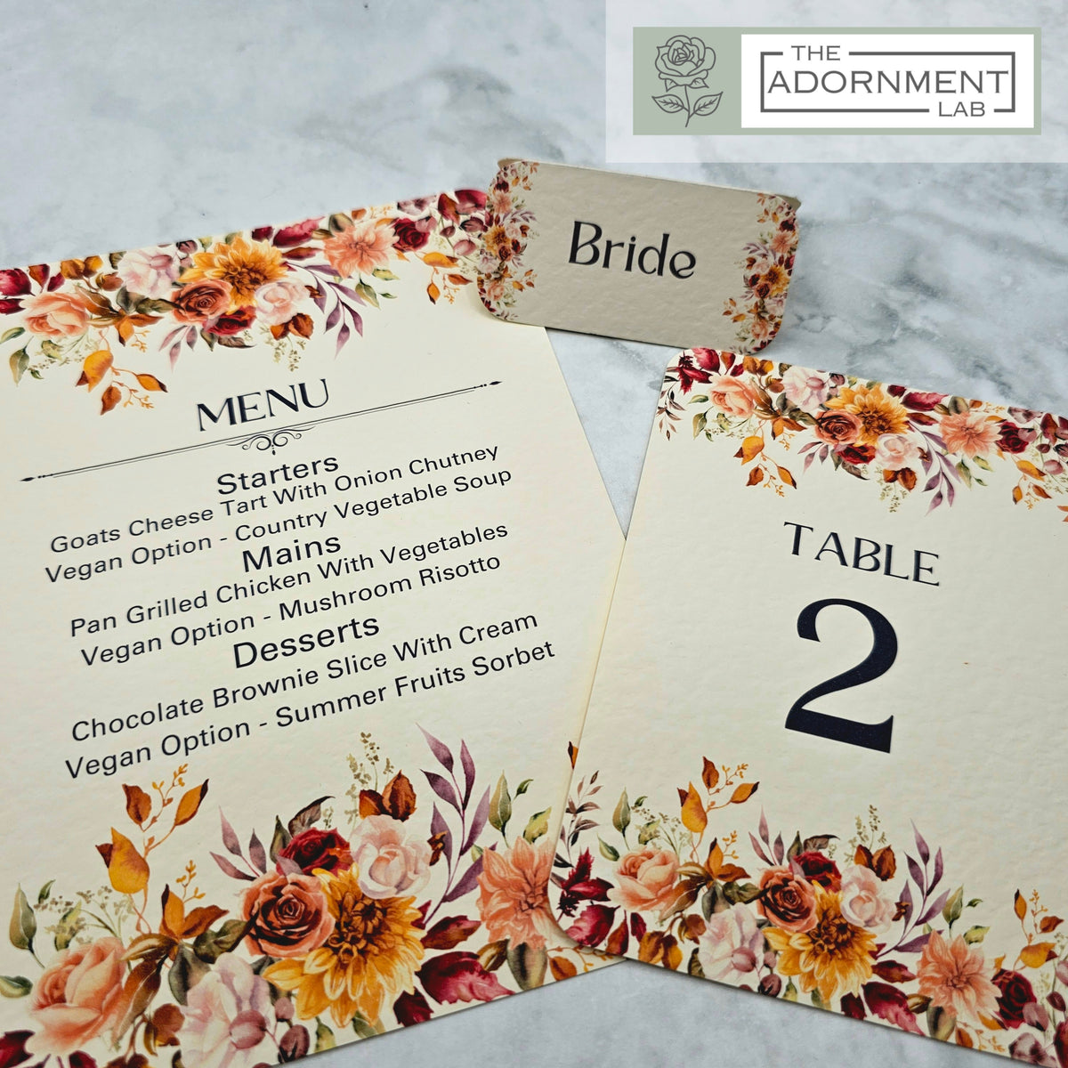 Autumn Fall Flowers Design - A5 Table Menu Cards