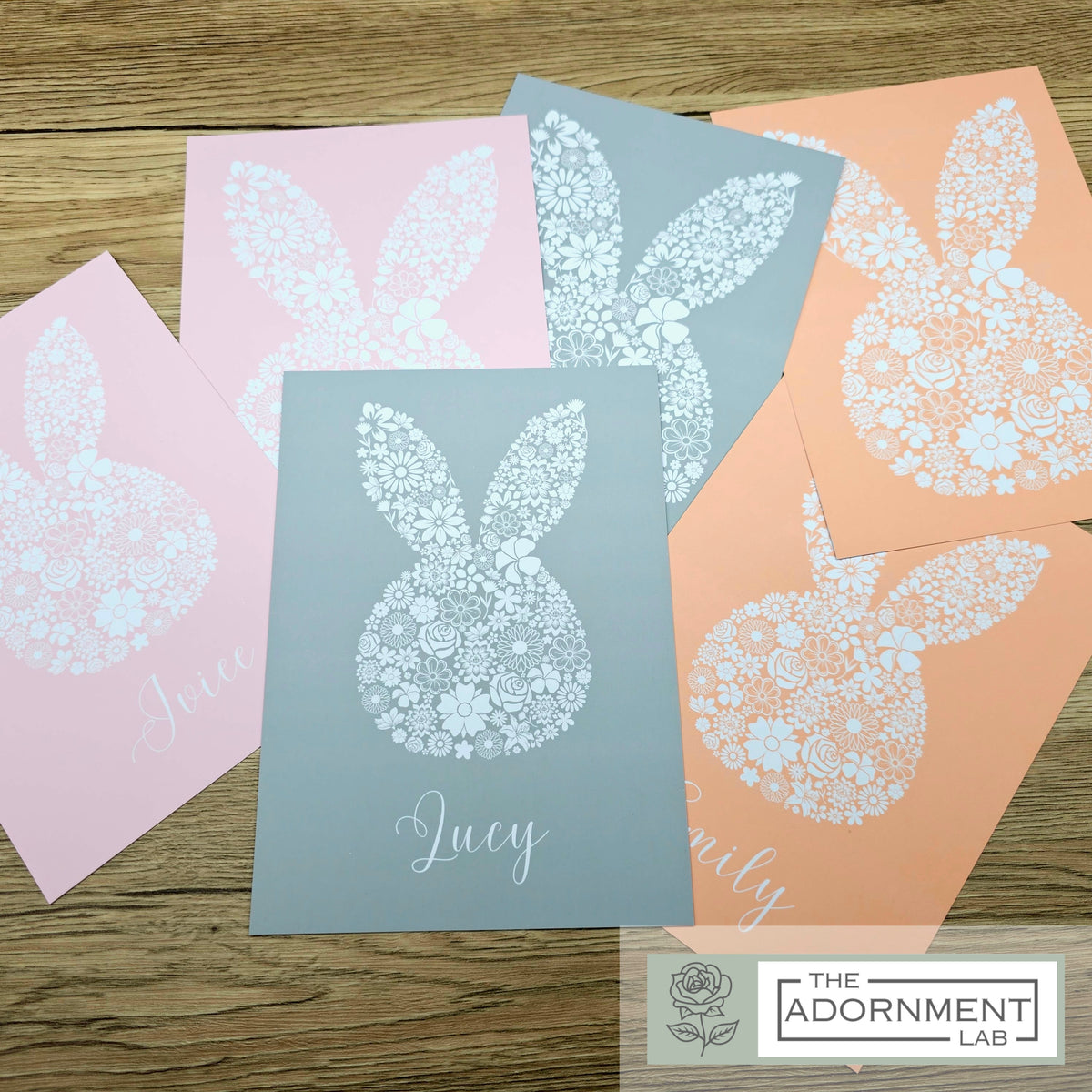 Bunny Bloom Silhouette - A5 Art Print - Sage (Personalised)