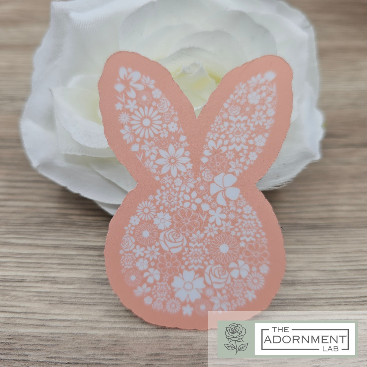 Bunny Bloom Silhouette - Waterproof Vinyl Sticker - Pink