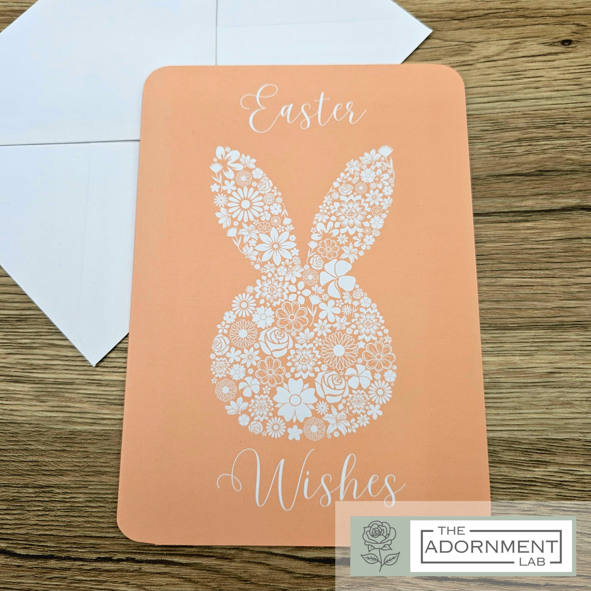 Bunny Bloom Silhouette - Easter Wishes - Greetings Card - Peach