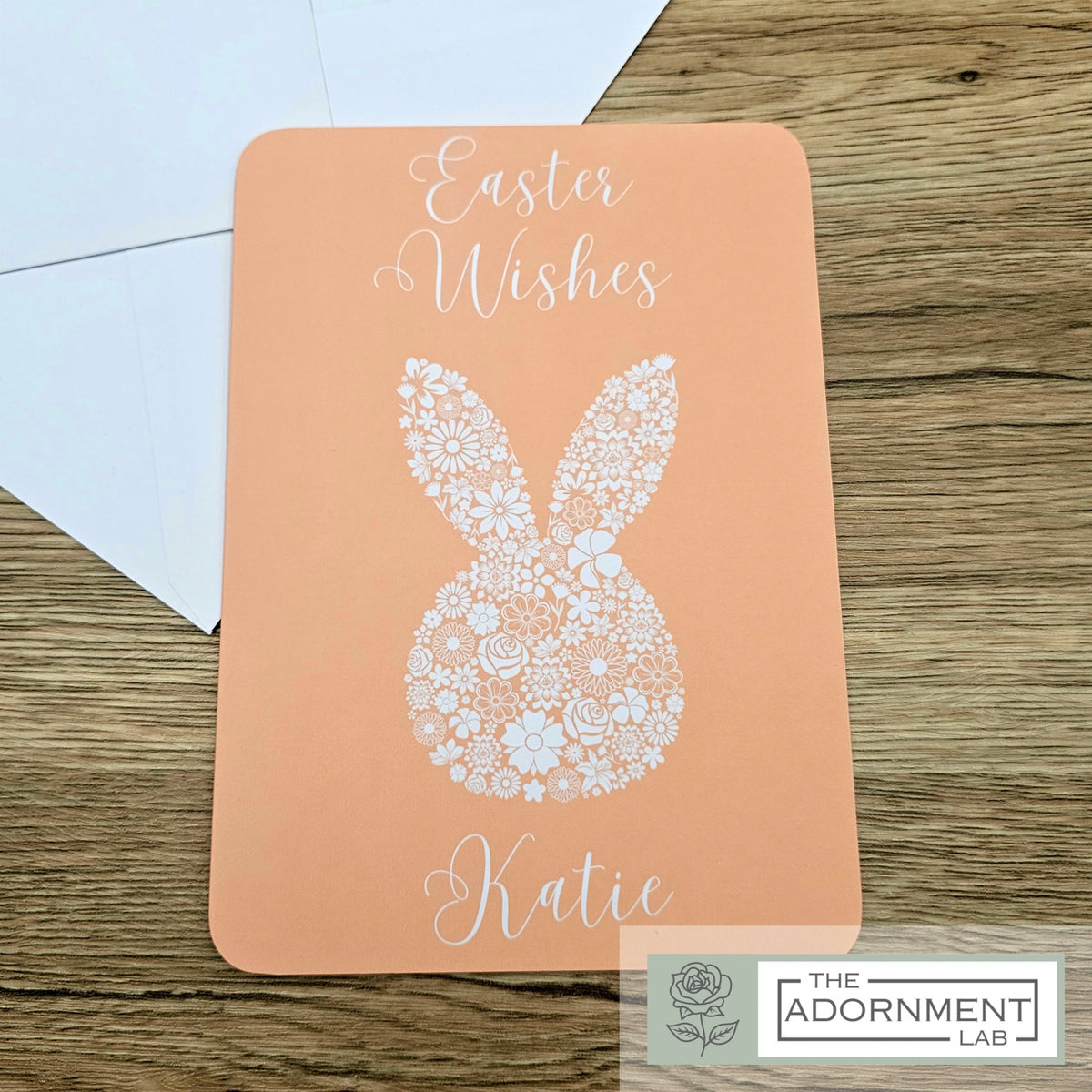 Bunny Bloom Silhouette - Easter Wishes - Greetings Card - Peach (Personalised)