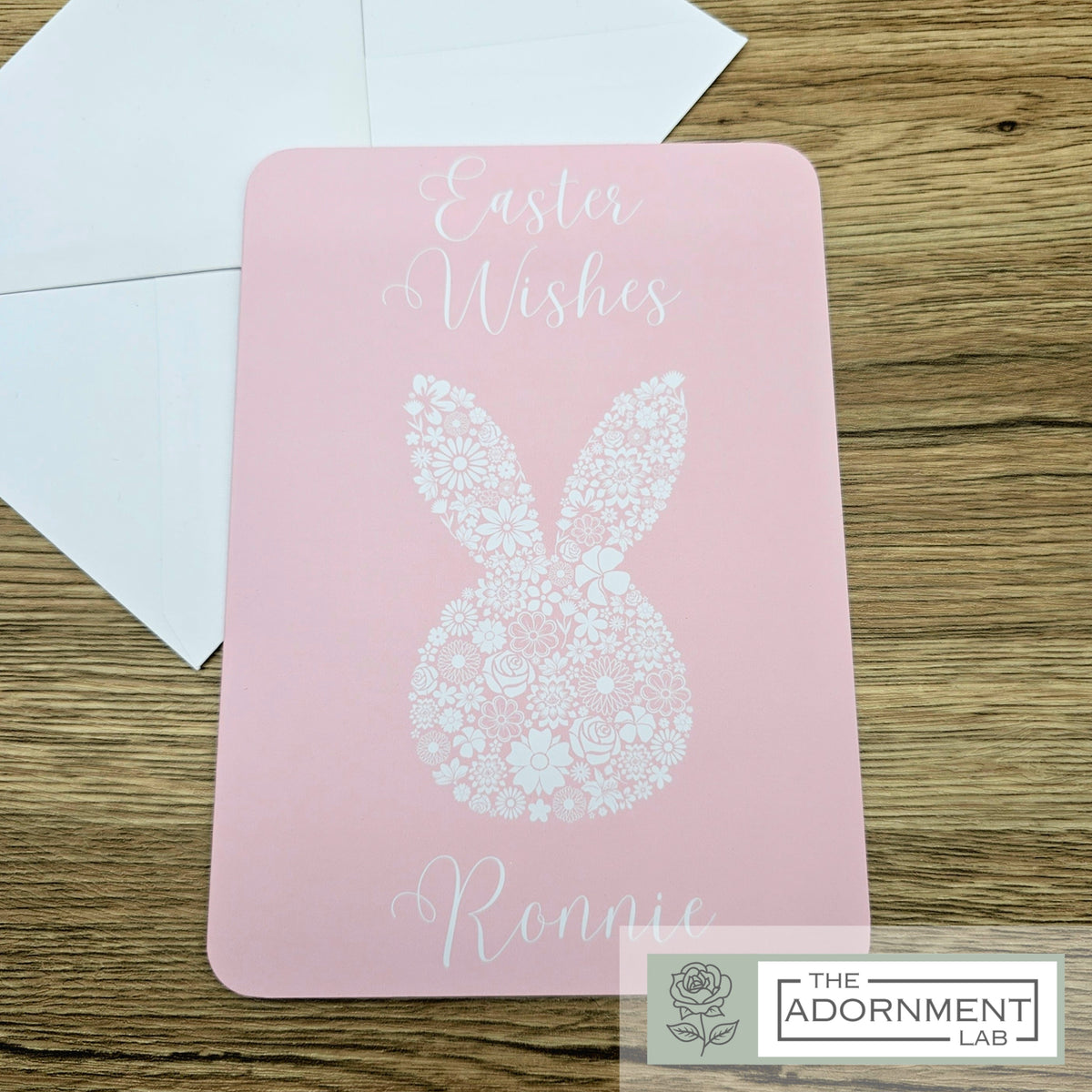 Bunny Bloom Silhouette - Easter Wishes - Greetings Card - Pink (Personalised)