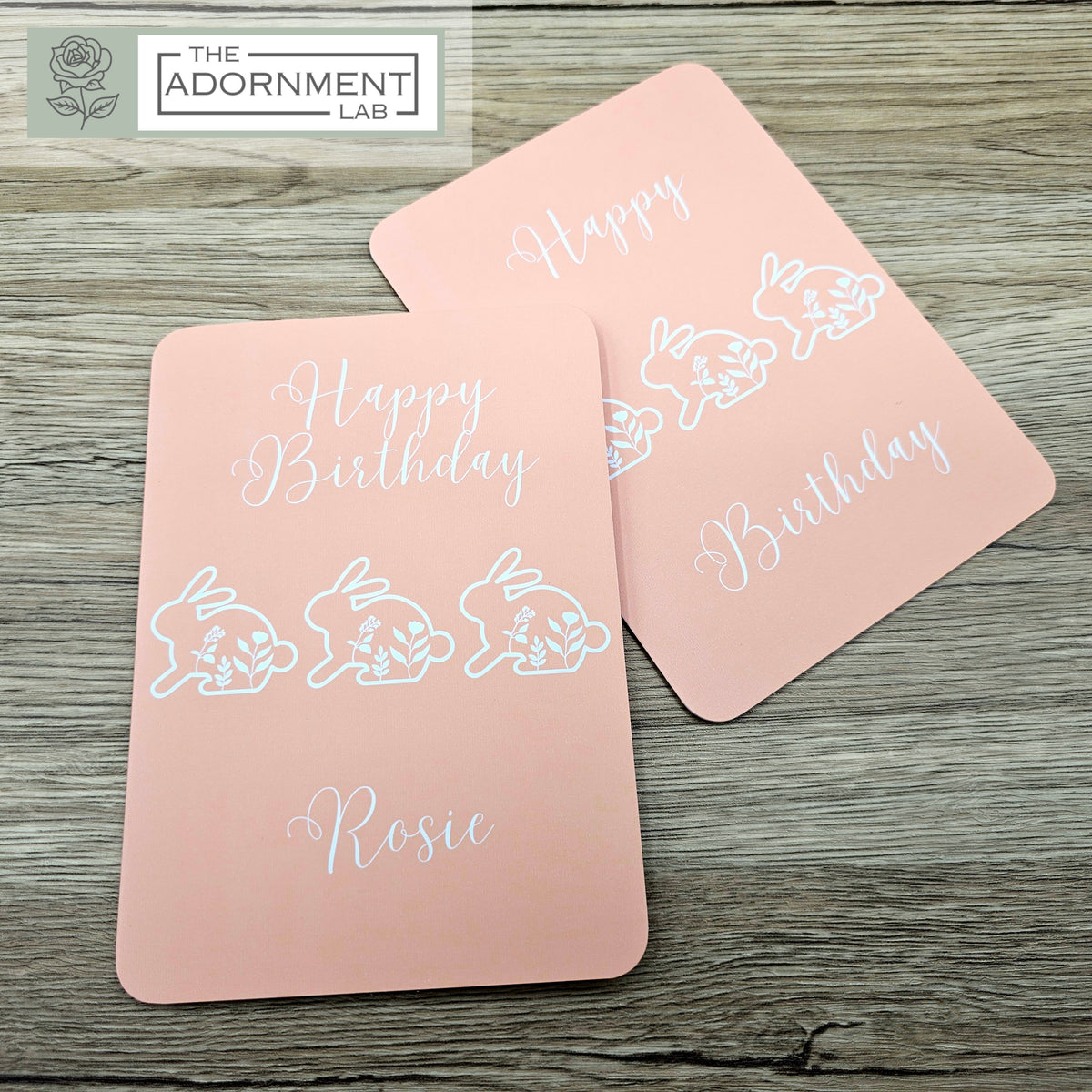 Bunny Bloom - Happy Birthday - Greetings Cards - Peach (Personalised)