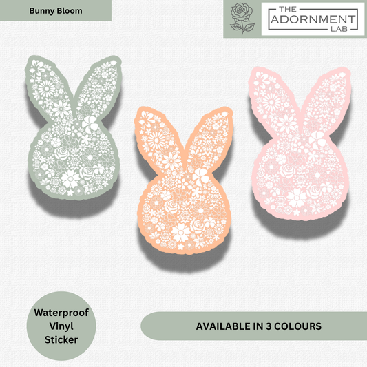 Bunny Bloom Silhouette - Waterproof Vinyl Sticker - Peach