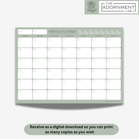 Bunny Bloom - A4 Digital Printable Weekly Planners - Sage