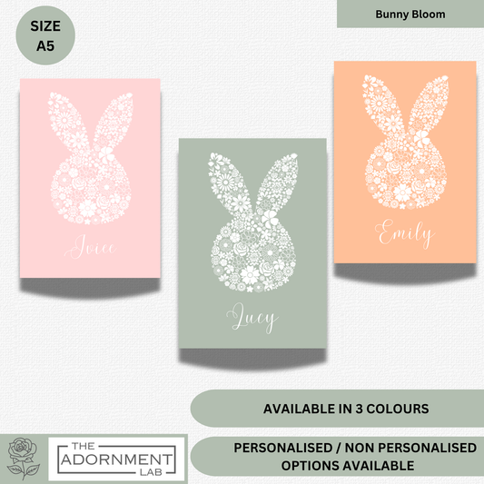 Bunny Bloom Silhouette - A5 Art Print - Peach (Personalised)