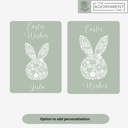 Bunny Bloom Silhouette - Easter Wishes - Greetings Card - Sage (Personalised)