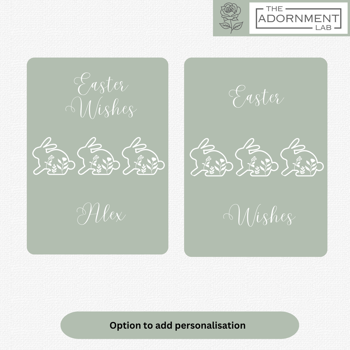 Bunny Bloom - Easter Wishes - Greetings Card - Sage (Personalised)