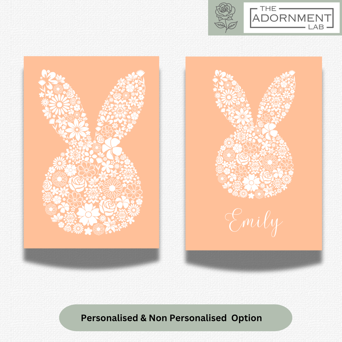 Bunny Bloom Silhouette - A5 Art Print - Peach (Personalised)