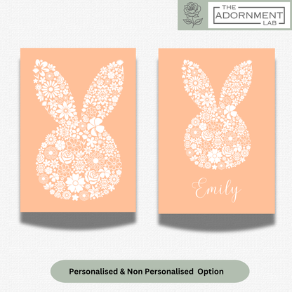 Bunny Bloom Silhouette - A5 Art Print - Peach (Personalised)