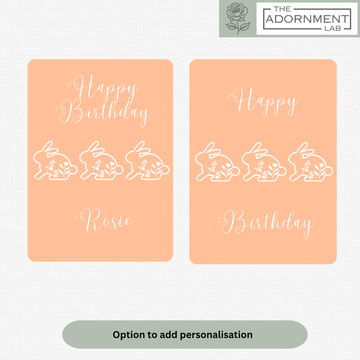 Bunny Bloom - Happy Birthday - Greetings Cards - Peach (Personalised)