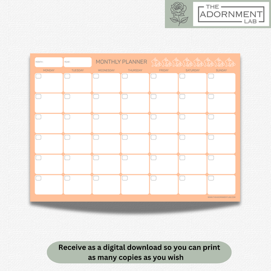 Bunny Bloom - A4 Digital Printable Weekly Planners - Peach