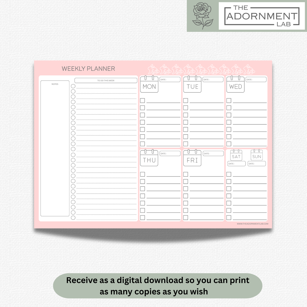 Bunny Bloom - A4 Digital Printable Monthly Planners - Pink