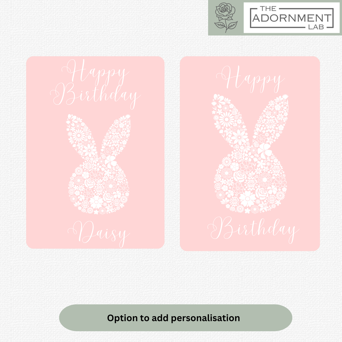 Bunny Bloom Silhouette - Happy Birthday - Greetings Cards - Pink