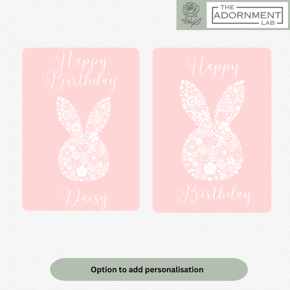 Bunny Bloom Silhouette - Happy Birthday - Greetings Cards - Pink