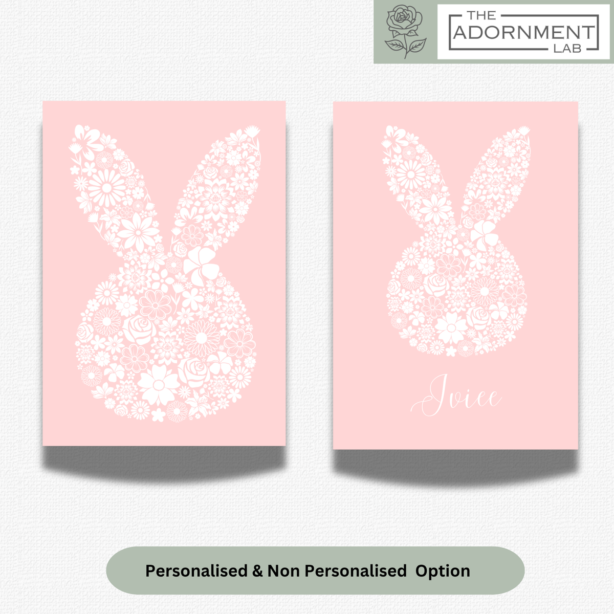Bunny Bloom Silhouette - A5 Art Print - Pink (Personalised)