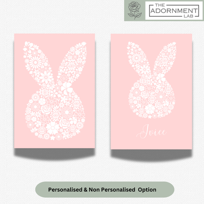 Bunny Bloom Silhouette - A5 Art Print - Pink (Personalised)