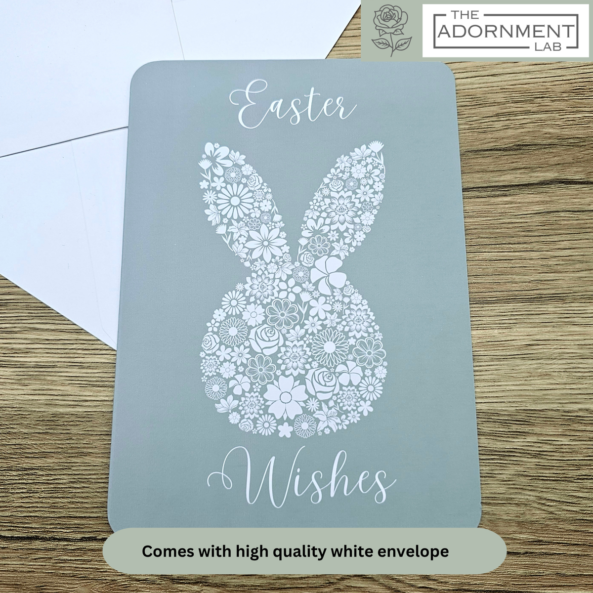 Bunny Bloom Silhouette - Easter Wishes - Greetings Card - Sage