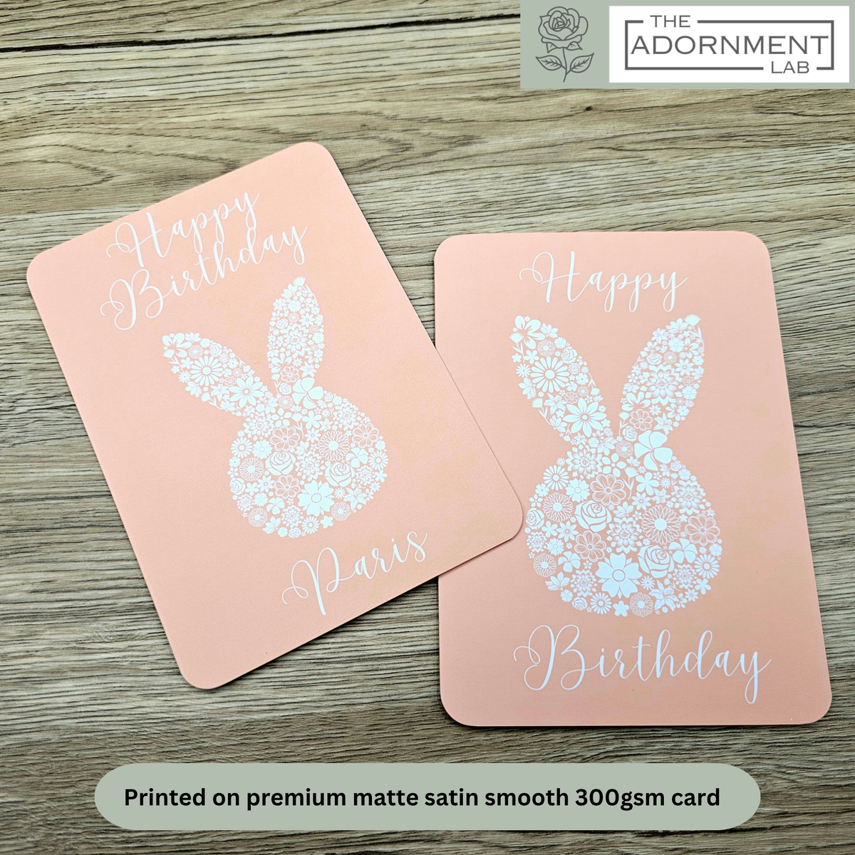 Bunny Bloom Silhouette - Happy Birthday - Greetings Cards - Peach