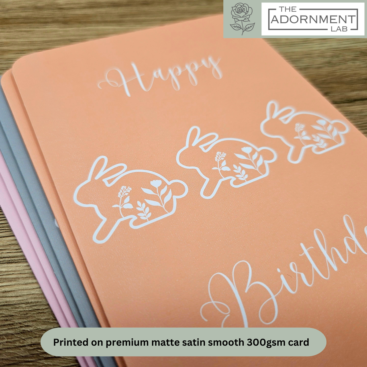 Bunny Bloom - Happy Birthday - Greetings Cards - Peach (Personalised)