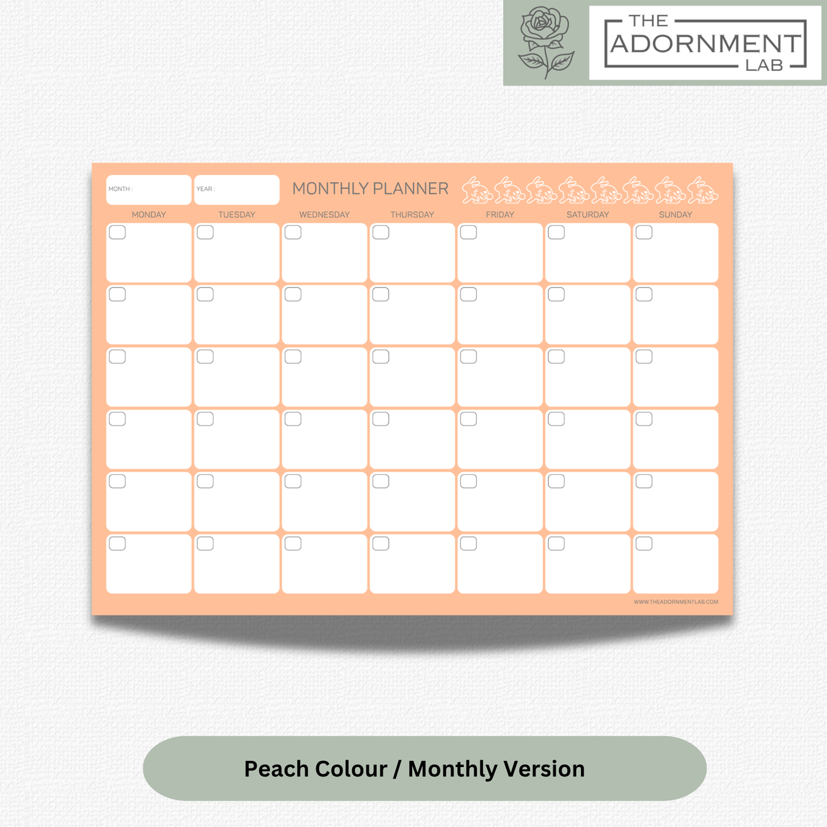 Bunny Bloom - A4 Digital Printable Weekly Planners - Peach