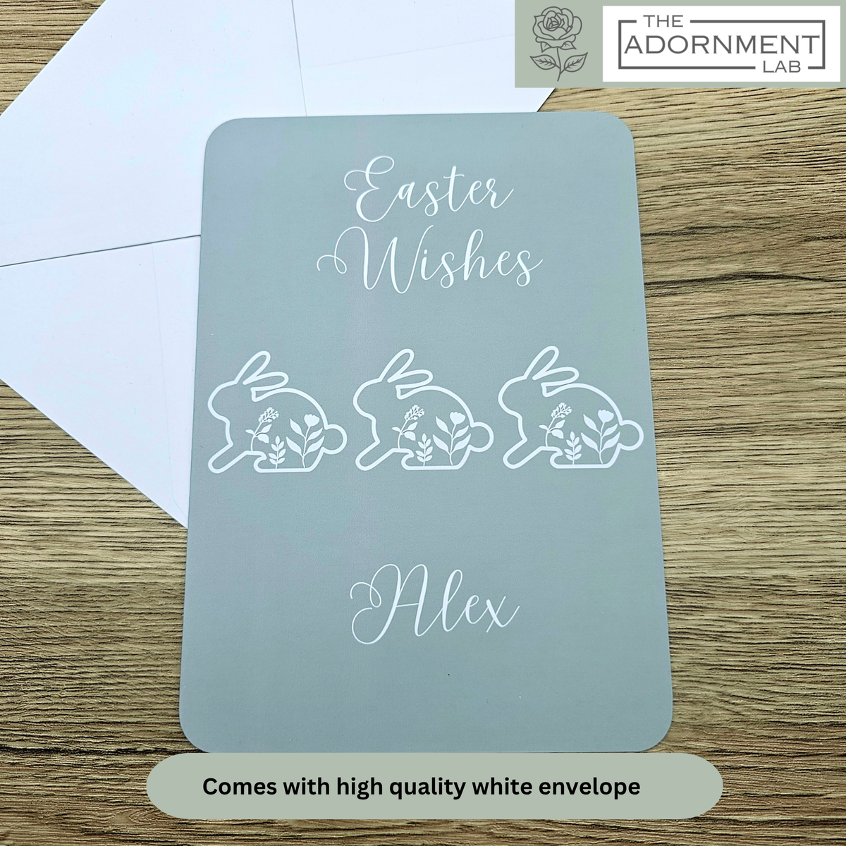 Bunny Bloom - Easter Wishes - Greetings Card - Sage (Personalised)