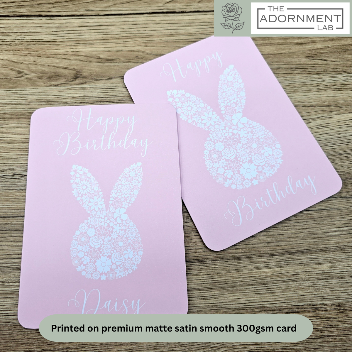 Bunny Bloom Silhouette - Happy Birthday - Greetings Cards - Pink