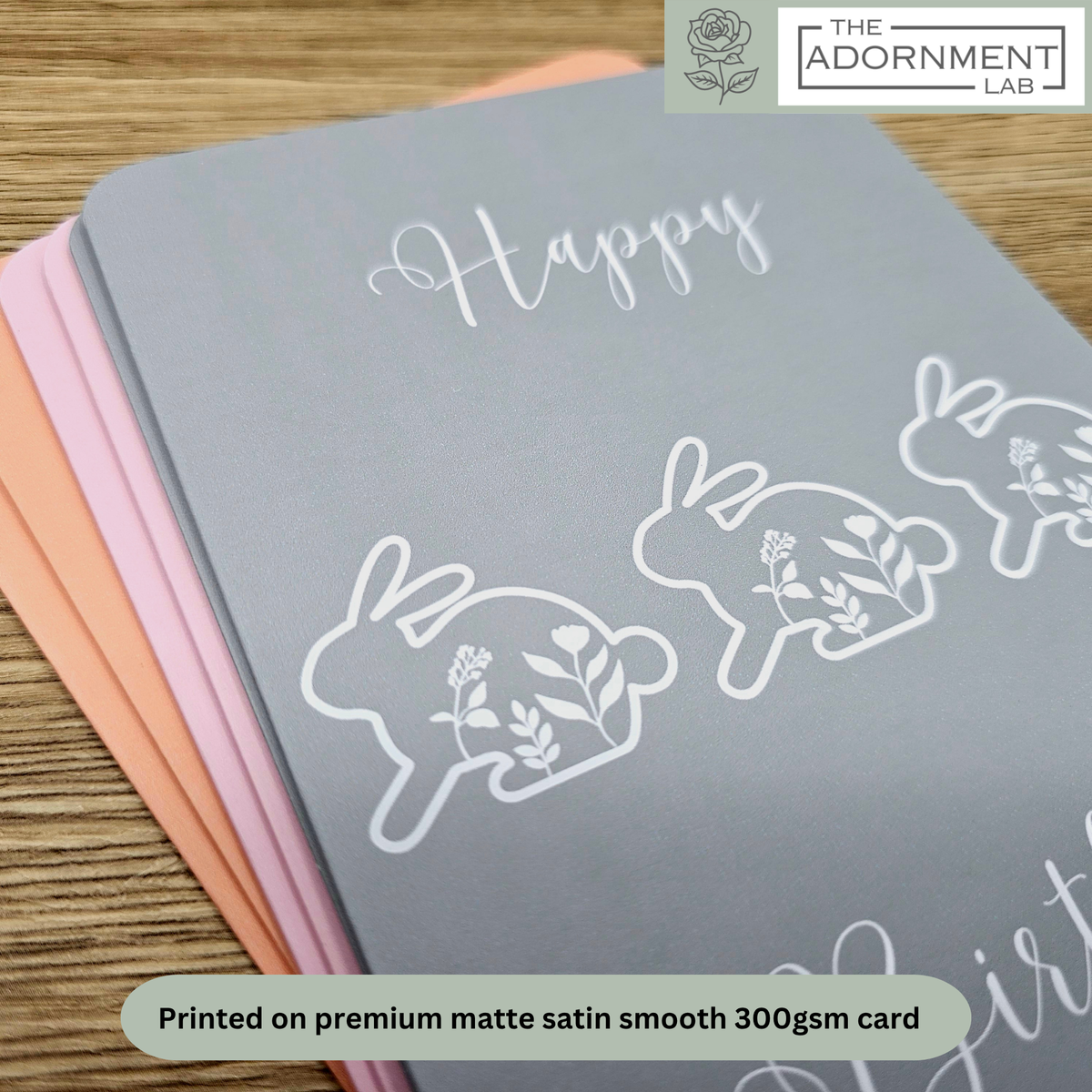 Bunny Bloom - Happy Birthday - Greetings Cards - Sage (Personalised)