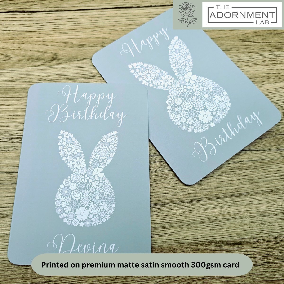 Bunny Bloom Silhouette - Happy Birthday - Greetings Cards - Sage