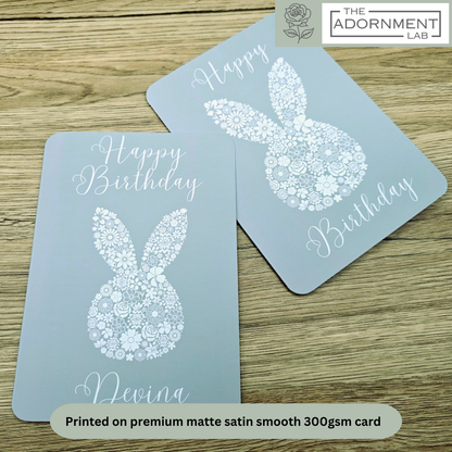 Bunny Bloom Silhouette - Happy Birthday - Greetings Cards - Sage