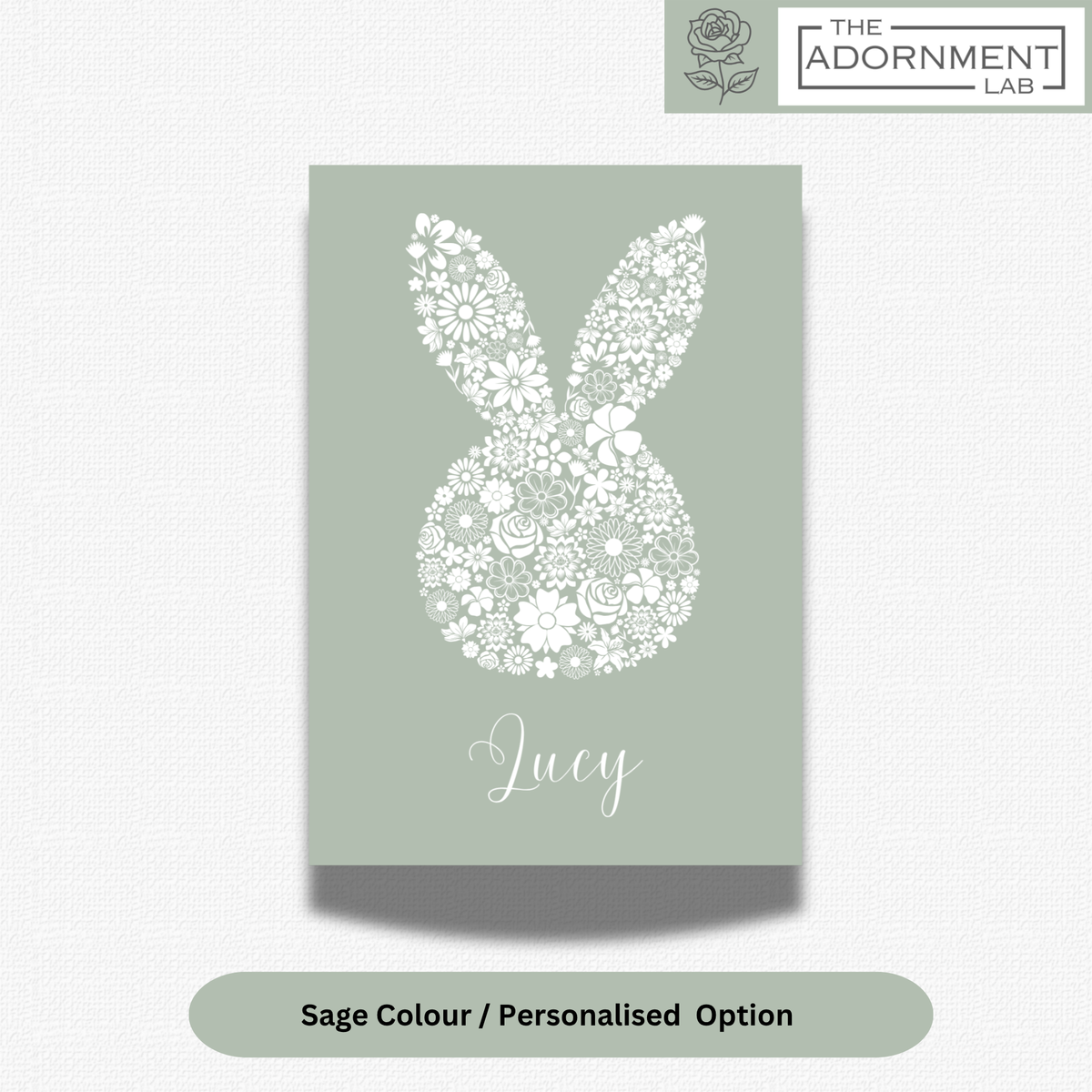 Bunny Bloom Silhouette - A5 Art Print - Sage (Personalised)
