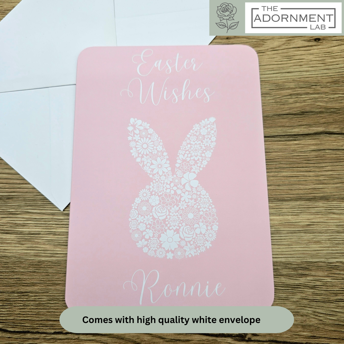 Bunny Bloom Silhouette - Easter Wishes - Greetings Card - Pink (Personalised)