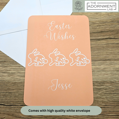 Bunny Bloom - Easter Wishes - Greetings Card - Peach (Personalised)