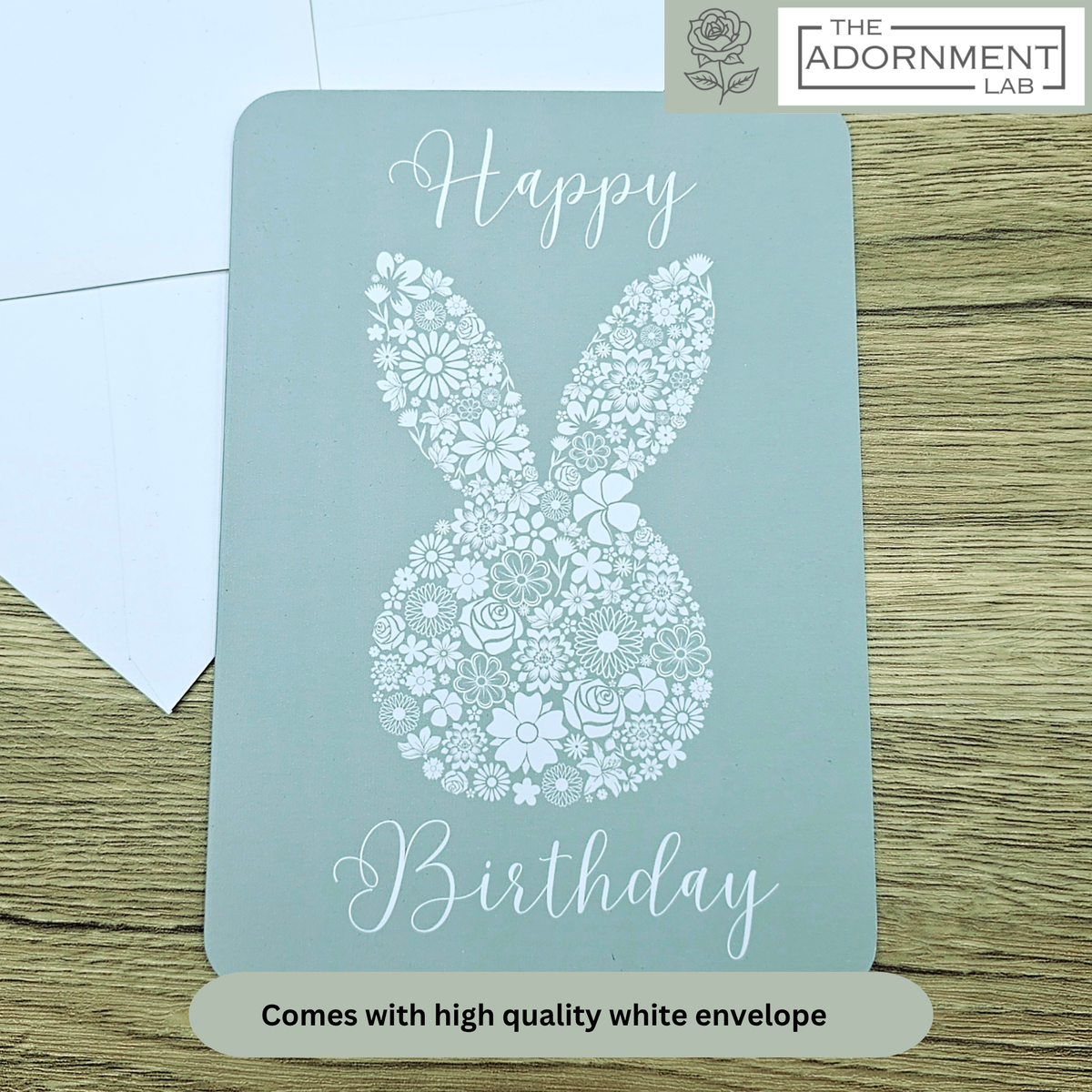 Bunny Bloom Silhouette - Happy Birthday - Greetings Cards - Sage
