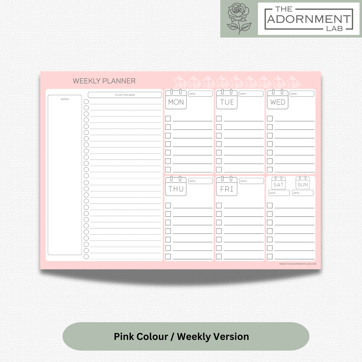 Bunny Bloom - A4 Digital Printable Weekly Planners - Peach