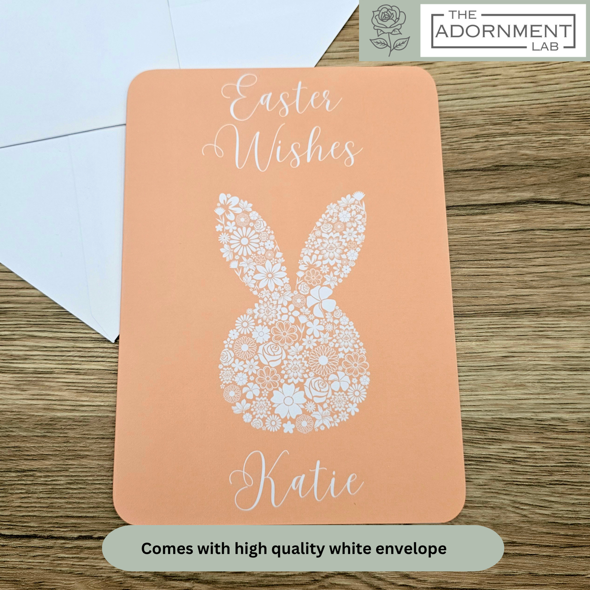 Bunny Bloom Silhouette - Easter Wishes - Greetings Card - Peach