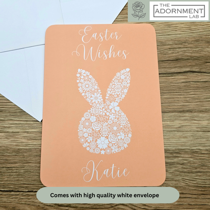 Bunny Bloom Silhouette - Easter Wishes - Greetings Card - Peach