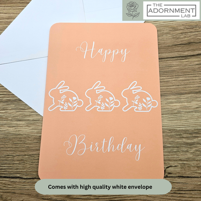 Bunny Bloom - Happy Birthday - Greetings Cards - Peach