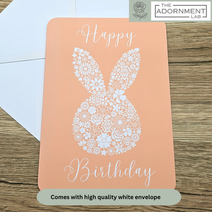 Bunny Bloom Silhouette - Happy Birthday - Greetings Cards - Peach
