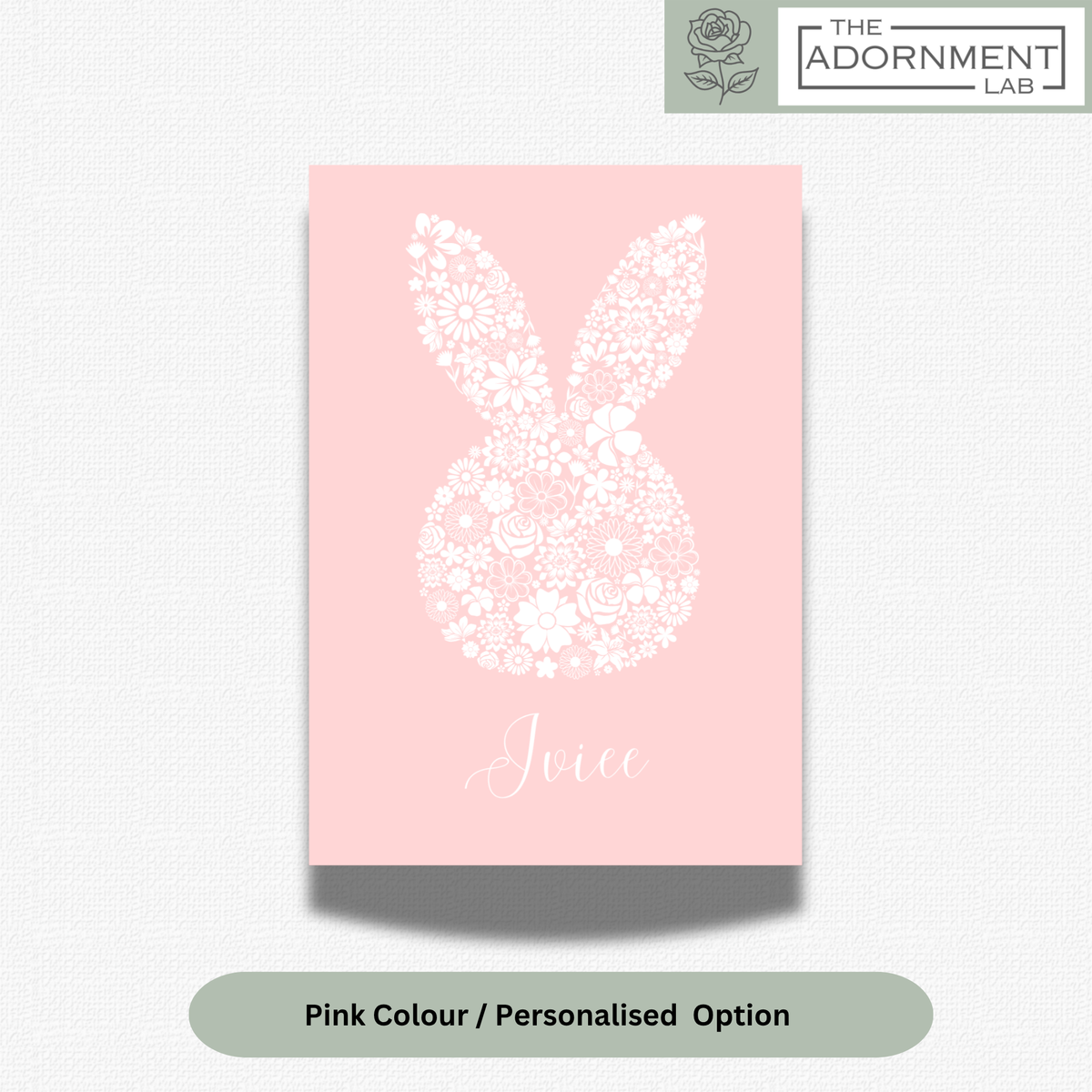 Bunny Bloom Silhouette - A5 Art Print - Pink (Personalised)