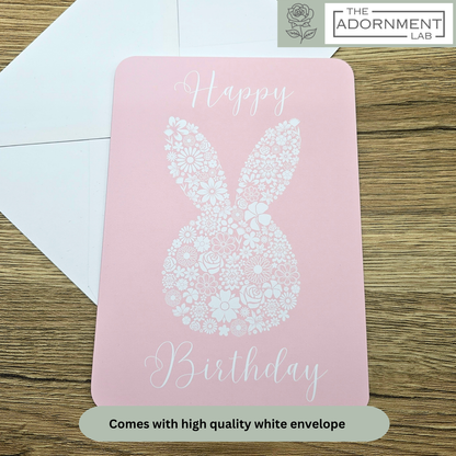 Bunny Bloom Silhouette - Happy Birthday - Greetings Cards - Pink