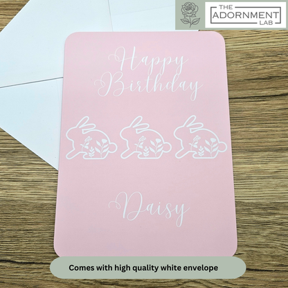 Bunny Bloom - Happy Birthday - Greetings Cards - Pink (Personalised)