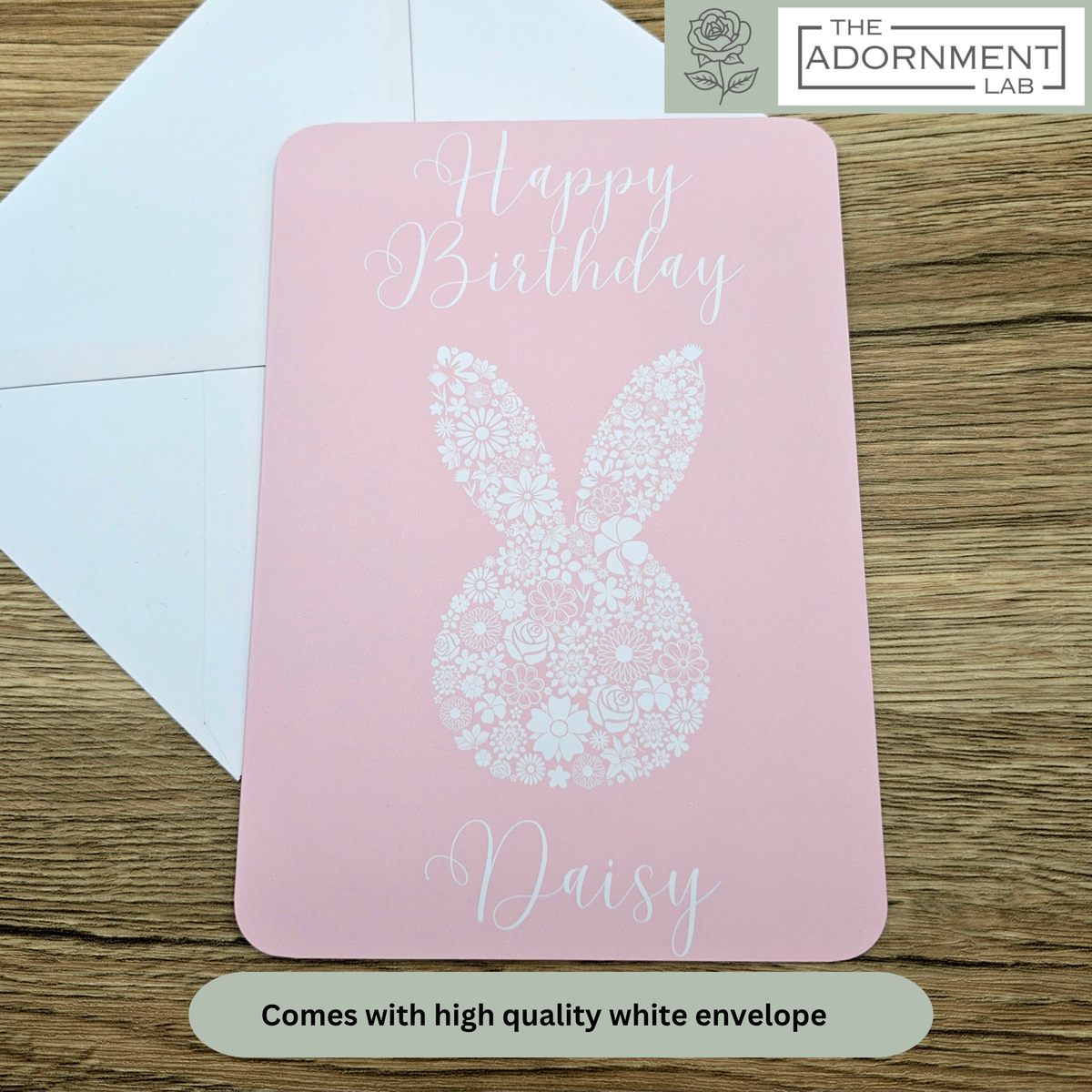 Bunny Bloom Silhouette - Happy Birthday - Greetings Cards - Pink (Personalised)