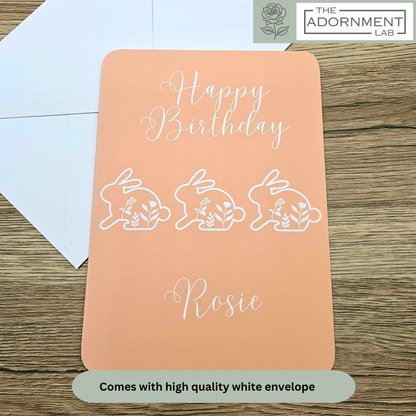 Bunny Bloom - Happy Birthday - Greetings Cards - Peach (Personalised)
