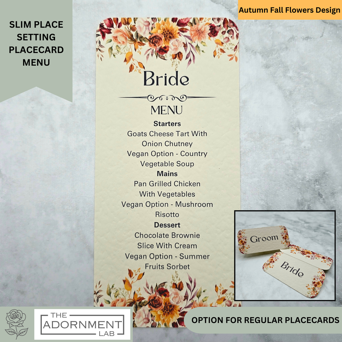 Autumn Fall Flowers - Slim Menu Place Card