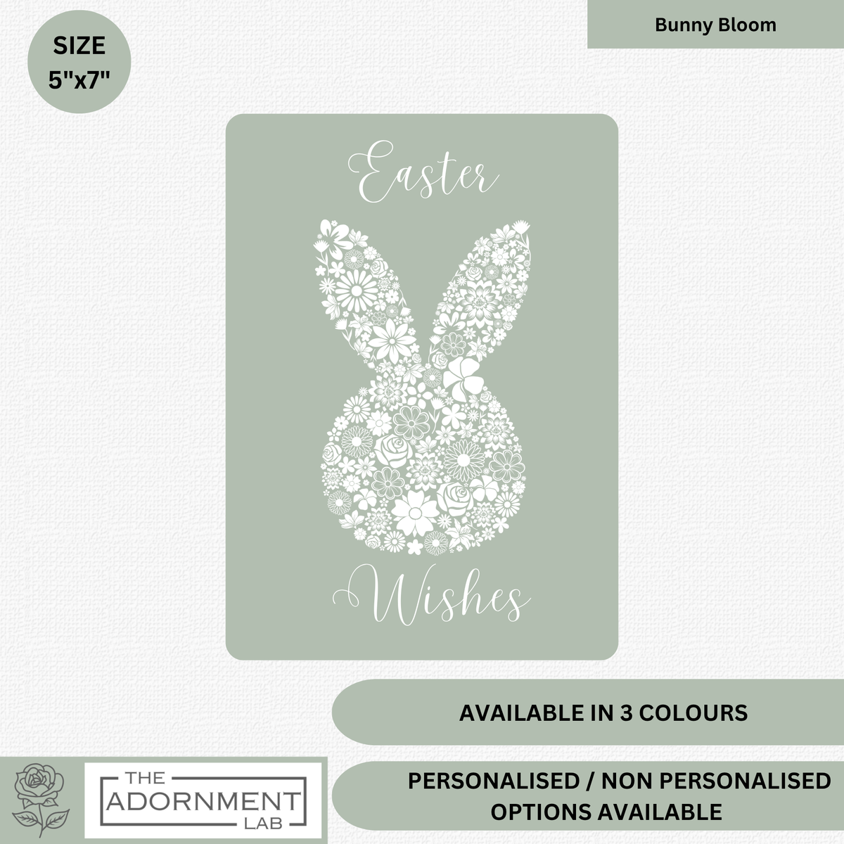 Bunny Bloom Silhouette - Easter Wishes - Greetings Card - Sage