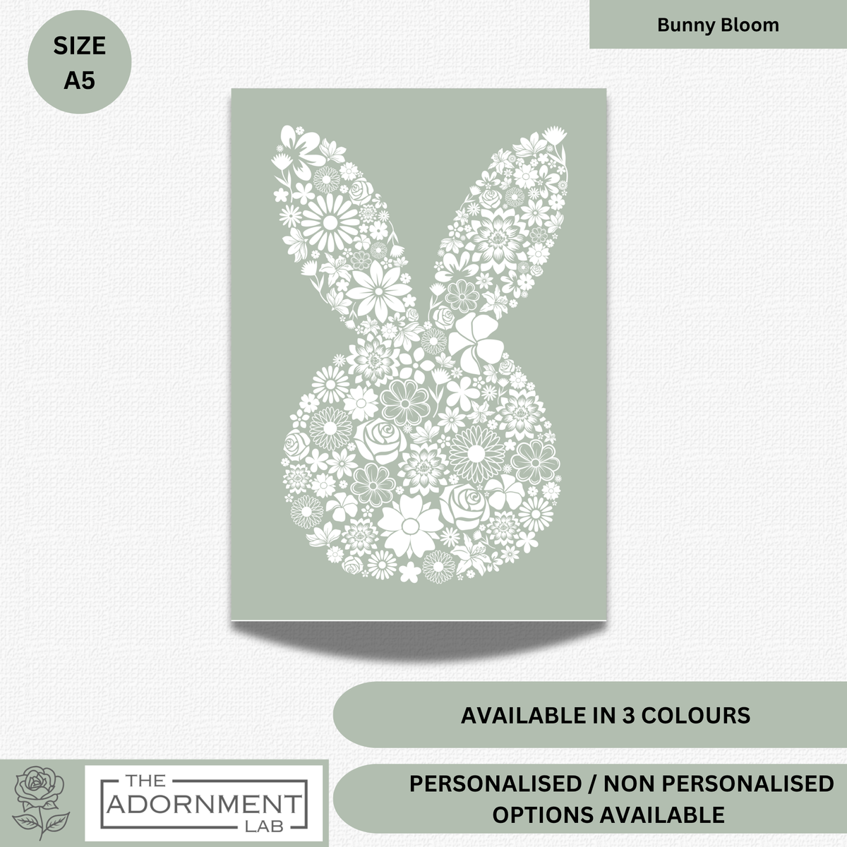Bunny Bloom Silhouette - A5 Art Print - Sage