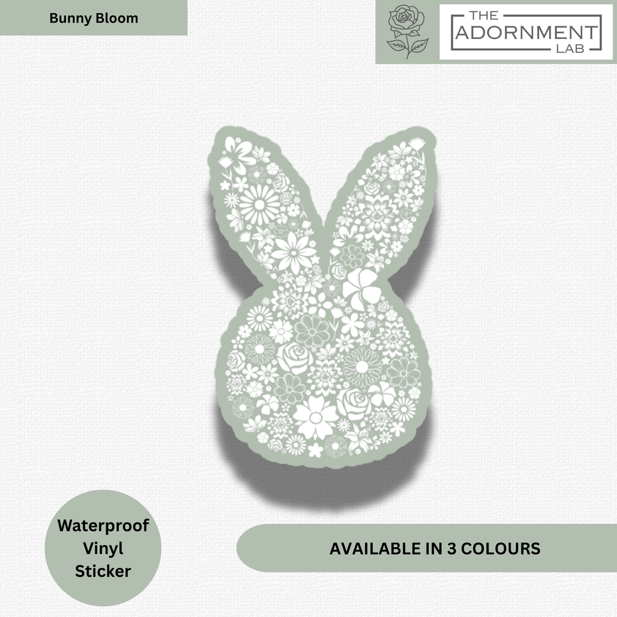 Bunny Bloom Silhouette - Waterproof Vinyl Sticker - Sage