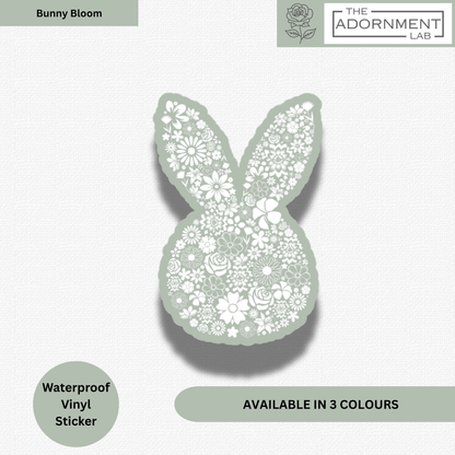 Bunny Bloom Silhouette - Waterproof Vinyl Sticker - Sage